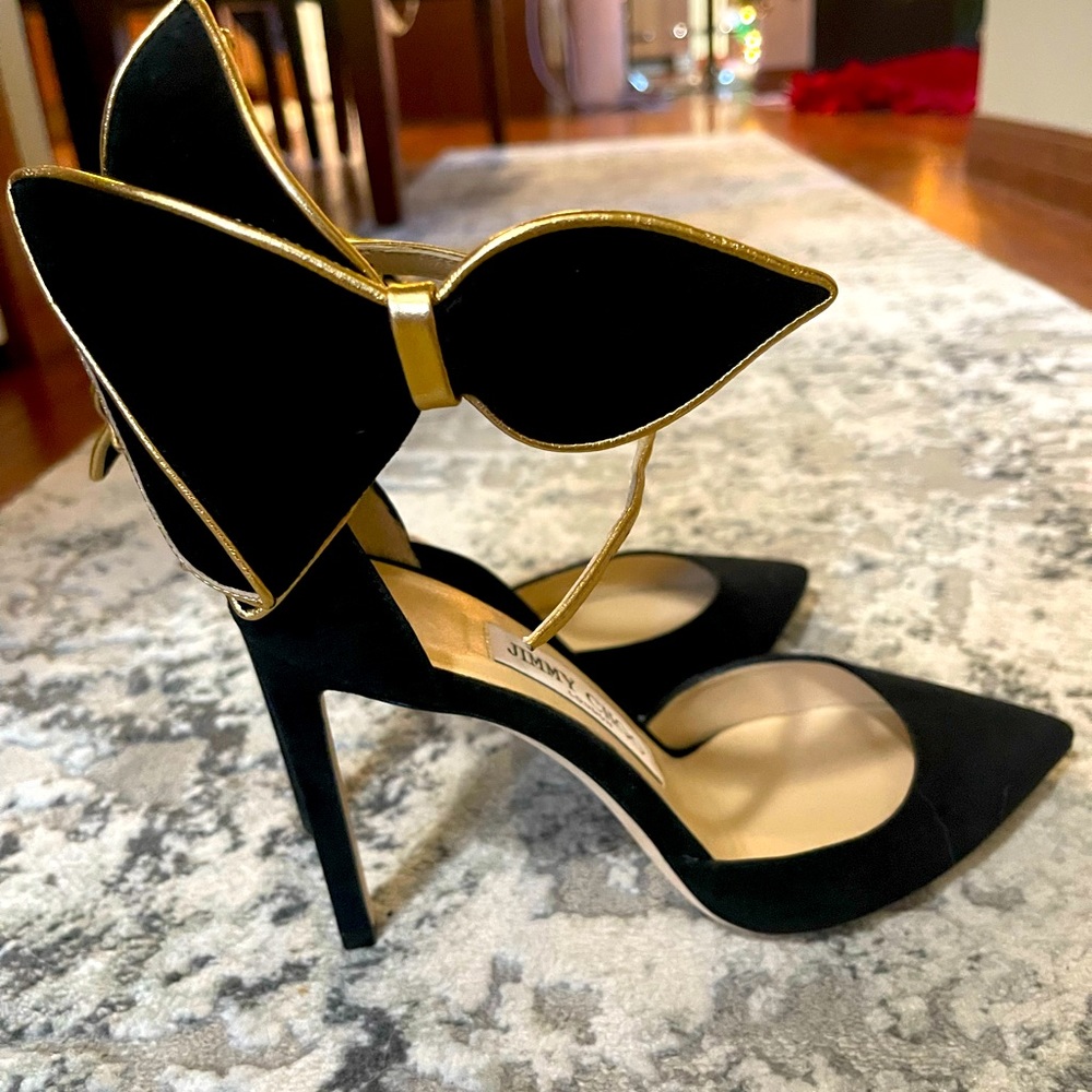 Suede black with gold trim Jimmy choo heels size 36 made in Italy
